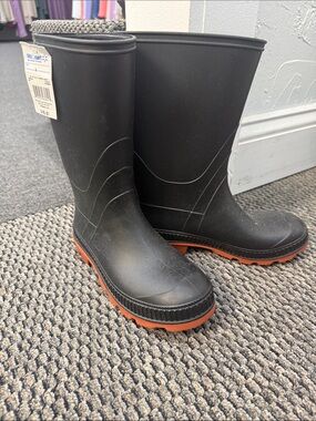 Kids Black Rain Boots with Orange Soles - Waterproof Comfort